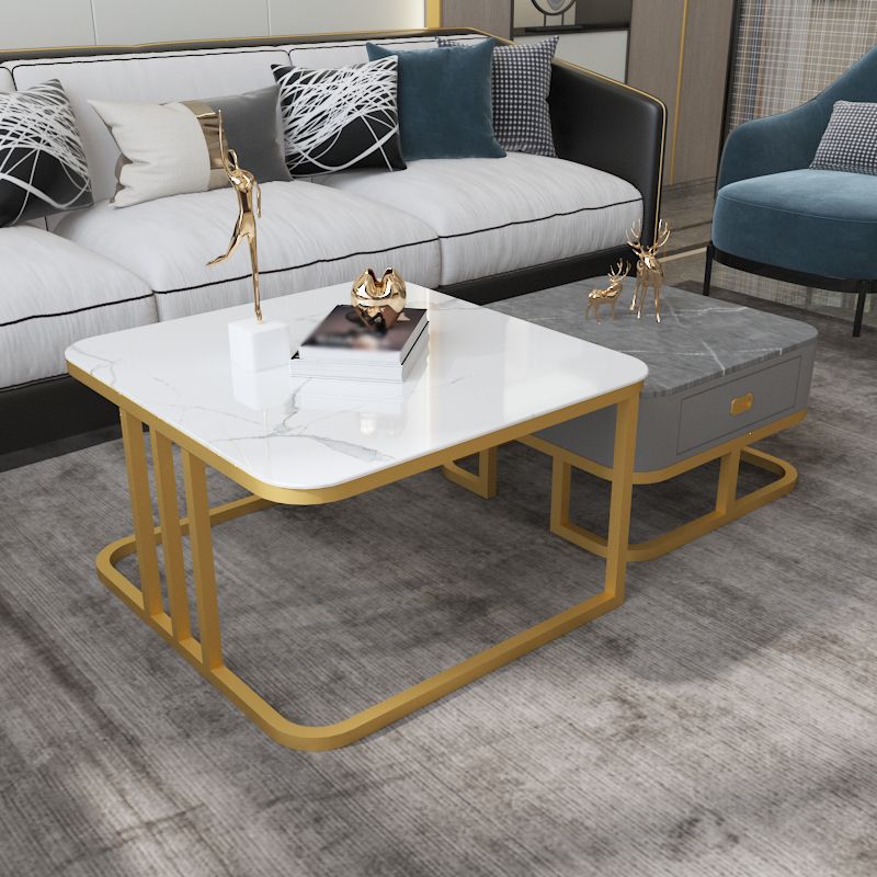 Round Slate/ Glass Coffee Table Frame 2 Nesting Cocktail Table with Storage Clearhalo 'Coffee & Accent Tables' 'Coffee Tables' 'coffee_tables' 'furn' 'furn_coffee_tables' 'Furniture' 'furniture_coffee_tables' 'Living Room Furniture' 1200x1200_5b7153ff-8e44-4a3a-8b68-3c220a182c5b