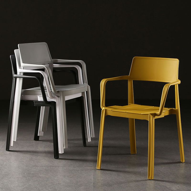 Stacking Plastic Arm Chair Glam Open Back Dining Arm Chair for Dining Room