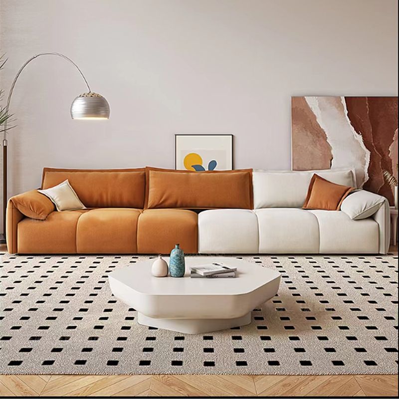 Tufted Loose Back Sofa with Chaise Nordic Pillow Top Arm Sofa in Orange and White Clearhalo 'furn' 'furn_sectionals' 'Furniture' 'Living Room Furniture' 'Sectionals' 1200x1200_5b721b5c-4f24-4171-ab80-d4a0d4a220d7