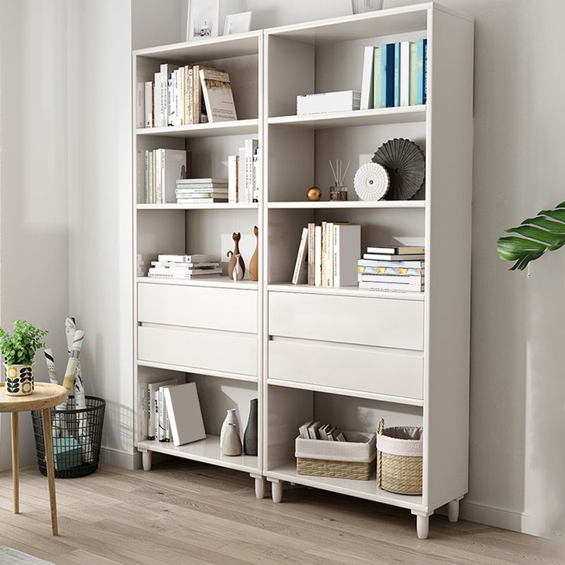 Modern Open Back Bookcase Wooden Bookshelf with 2 Drawers for Bedroom