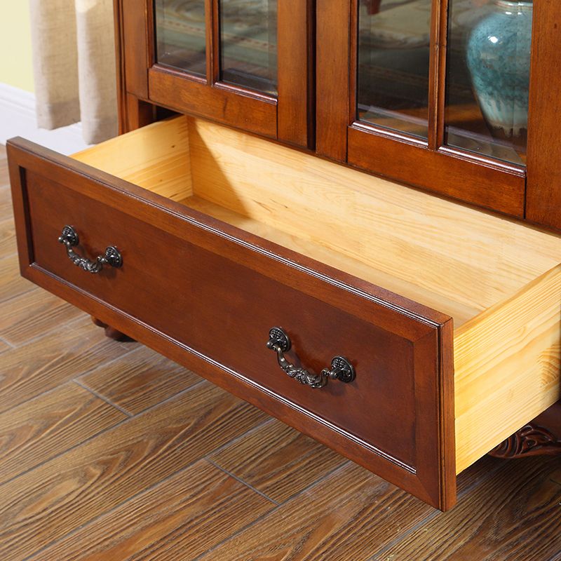 Tradizionale in legno di gomma Porta in vetro armadio di stoccaggio per soggiorno