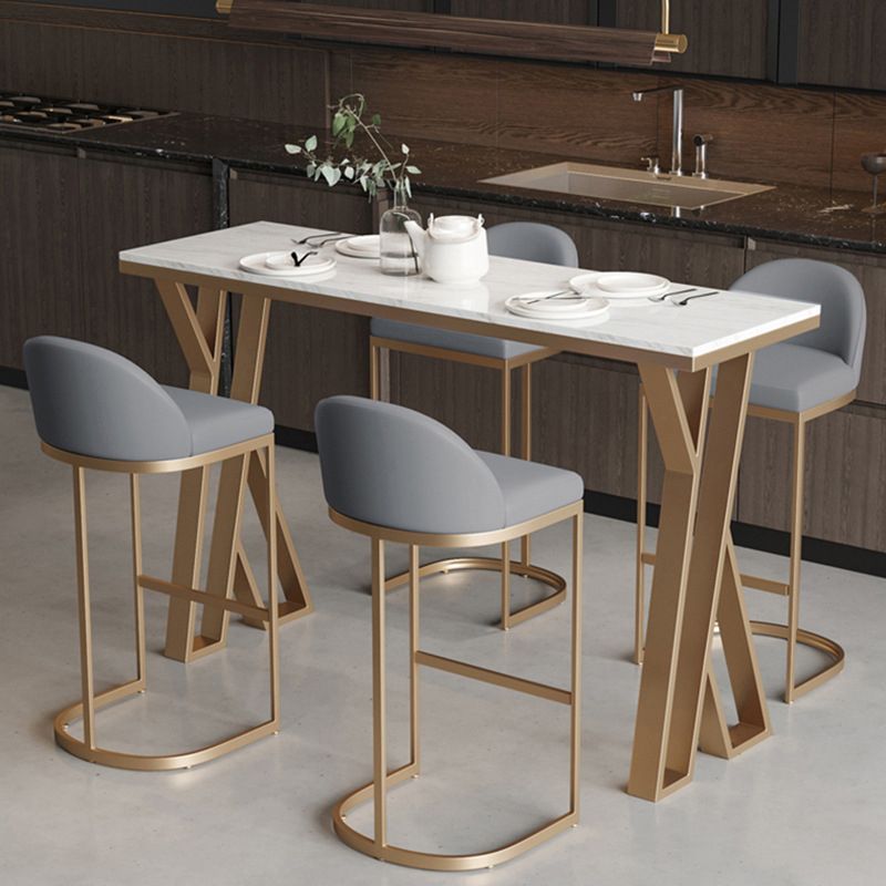 Set Tavolo da Bar Glam in Metallo 1/2/5 Pezzi Tavolo da Bar Rettangolare con Sgabelli Alti