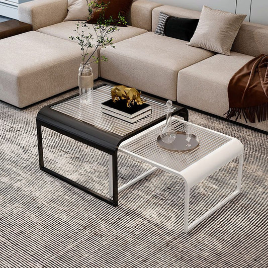 Glass Top Cocktail Table Square Open Shelf Minimalist Coffee Table