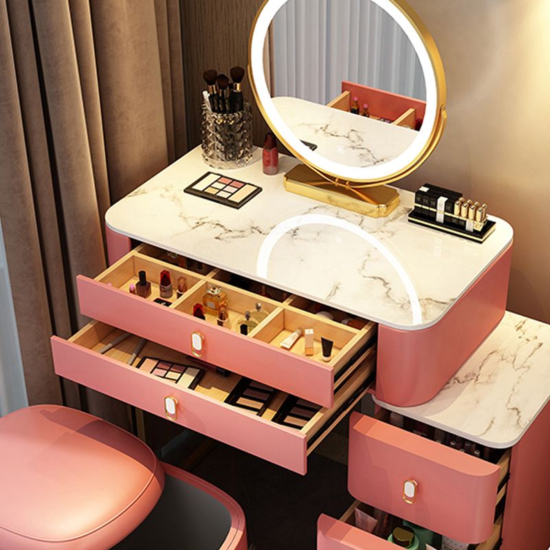 Stone Top Vanity with Storage Drawers Makeup Vanity Desk with Stool and Mirror