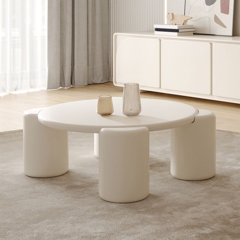 Scandinavian Round Wood Coffee Table with 4 Legs Coffee Table in White Clearhalo 'Coffee & Accent Tables' 'Coffee Tables' 'coffee_tables' 'furn' 'furn_coffee_tables' 'Furniture' 'Living Room Furniture' 1200x1200_5b8068e2-ef60-459d-8df2-8c4c31028930