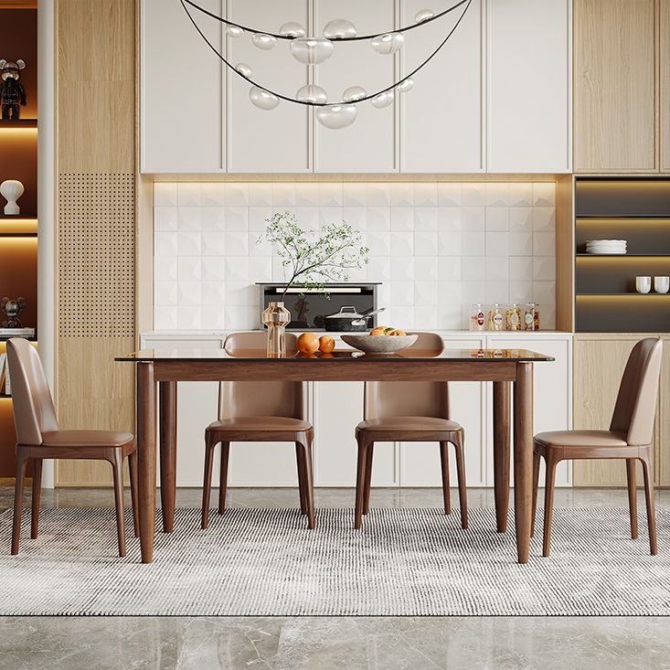 Modern Toughened Glass Top Table Rectangle Home Kitchen Desk with 4 Ash Legs