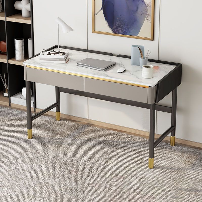 2 cajones escritorio de oficina contemporáneo escritorio de computadora antiguo con patas de metal