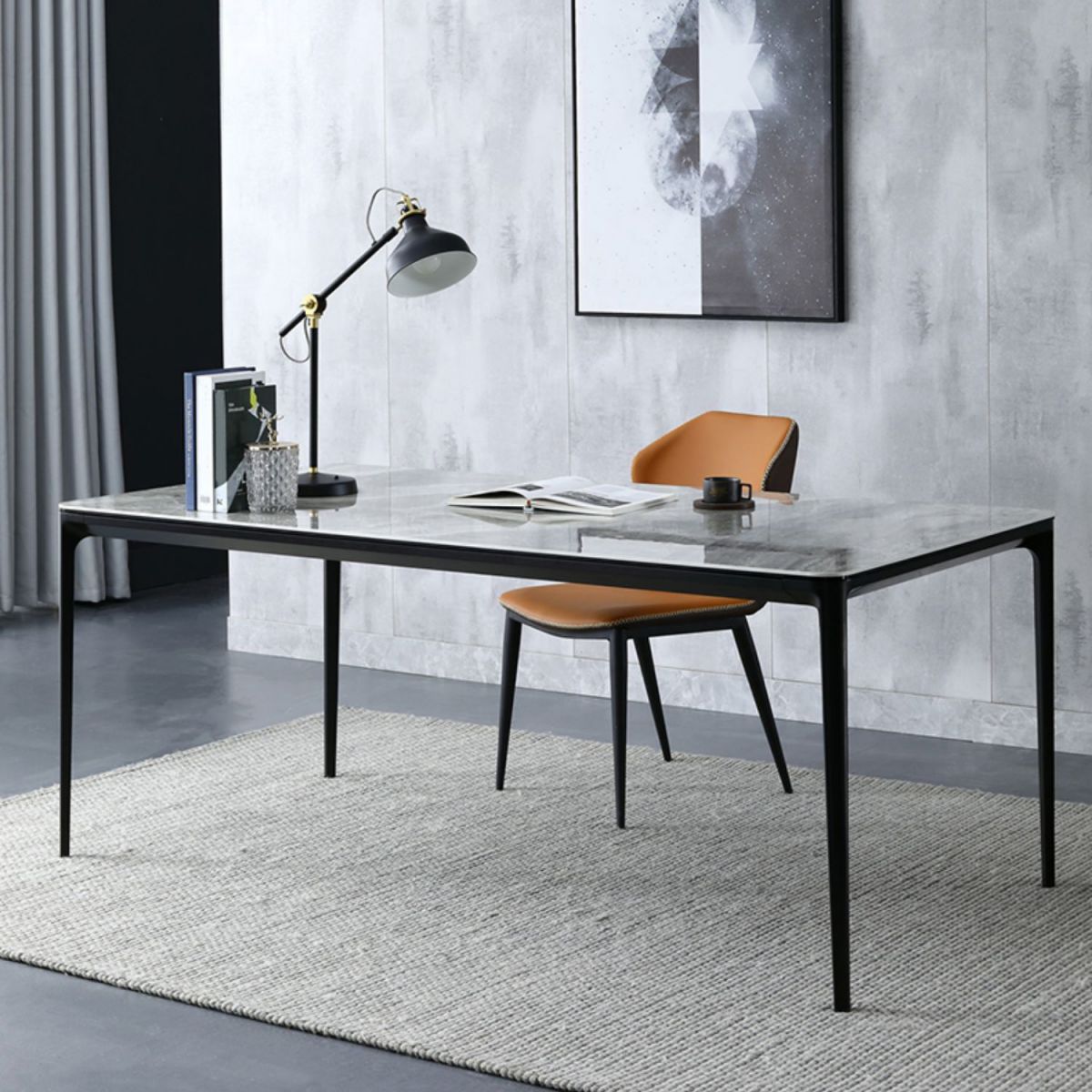Modern Style Sintered Stone Dining Table Gray Rectangle Table with 4 Legs Clearhalo ' dining_table' 'Dining Tables & Seating' 'Dining Tables' 'Furniture' 'furniture_dining_table' 'Kitchen & Dining Furniture' 'kitchen&dining_furn' 'kitchen' 'kitchen_dining_table' 1200x1200_5b874dea-cec9-47a8-8d5d-fd2e15f5749a