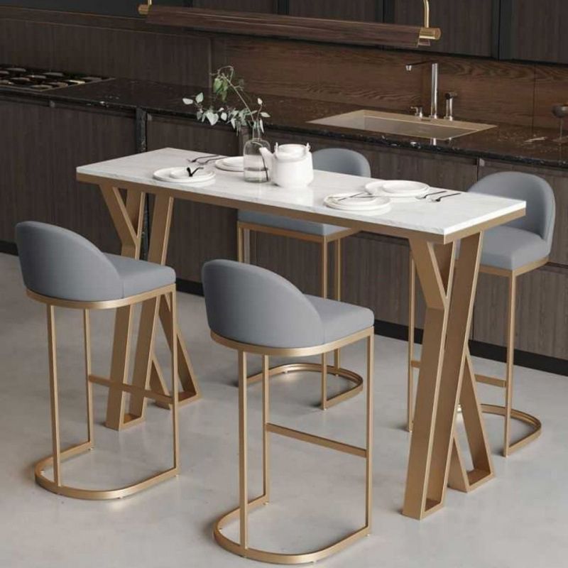 Rectangle Metal Base Bar Table Glam Sintered Stone Top Bistro Bar Table Clearhalo 'Bar Furniture' 'Bar Tables' 'bar_tables' 'furn' 'furn_bar_tables' 'Furniture' 'Kitchen & Dining Furniture' 1200x1200_5b8aa457-81f1-4e23-b3e7-a110289c49db