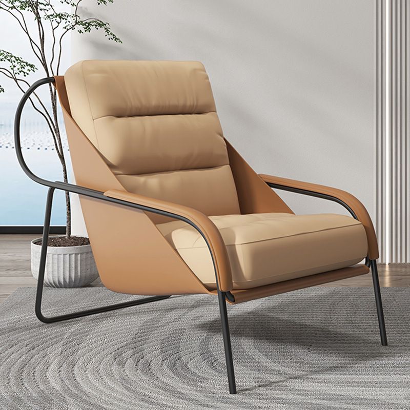 Mid-century Pu Leather Lounge Chair Solid Color Sewn Pillow Back Chair Clearhalo 'Accent Chairs' 'accent_chairs' 'Chairs & Seating' 'furn' 'furn_accent_chairs' 'Furniture' 'Living Room Furniture' 1200x1200_5b8aaab1-66a1-4c0f-88c8-395e928173ea