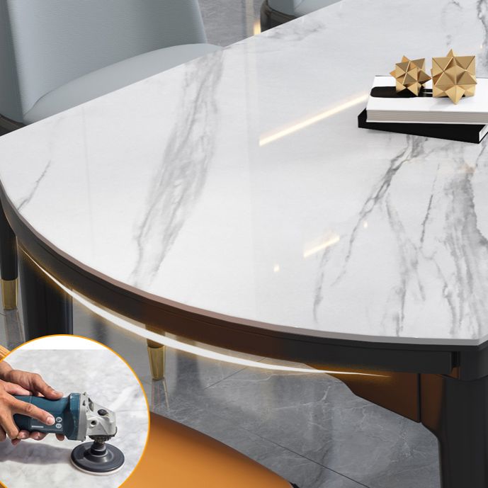Moderne uitschuifbare eettafel, wit rond stenen tafelblad voor eetkamer