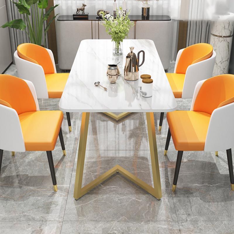 Modern Rectangle Dining Site Table Steel Double Pedestal Table with Stone Top Clearhalo 'Dining Tables & Seating' 'Dining Tables' 'dining_table' 'furn' 'furn_dining_table' 'Furniture' 'furniture_dining_table' 'Kitchen & Dining Furniture' 1200x1200_5b8d30cf-7437-4b69-973f-d4052e1f674a