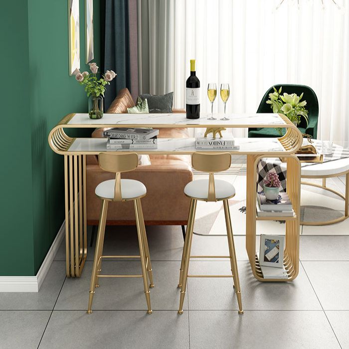 Glam Wood Pub Table with Rectangle Table Top Gold Double Pedestal Table - 42" H Clearhalo 'Bar Furniture' 'Bar Tables' 'bar_tables' 'furn' 'furn_bar_tables' 'Furniture' 'furniture_bar_tables' 'Kitchen & Dining Furniture' 1200x1200_5b8ddac4-1152-4de5-8386-8acc9ecc1960