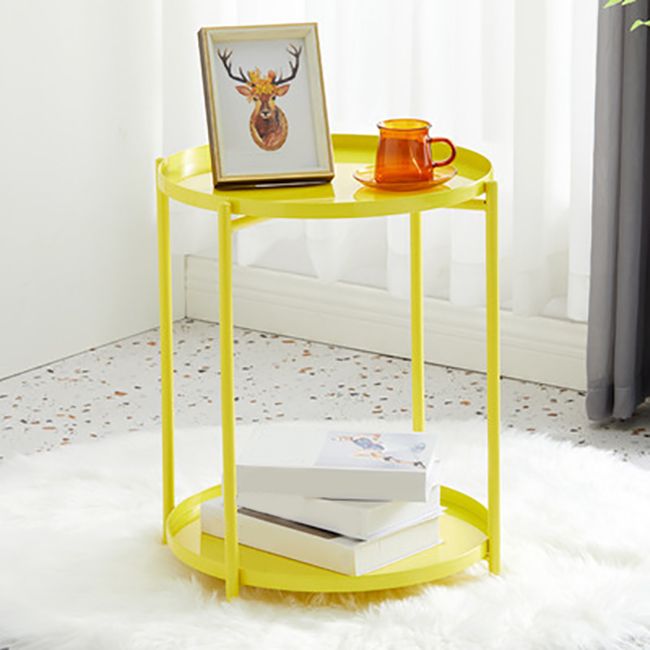 Tavolino rotondo in metallo della metà del secolo gambe trasversali diagnostruiti da 17,72 "