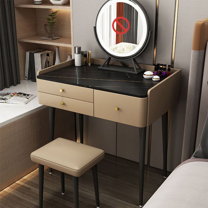 Vanity marrone con set di cambio in 2 pezzi per trucco in camera da letto imbottiti