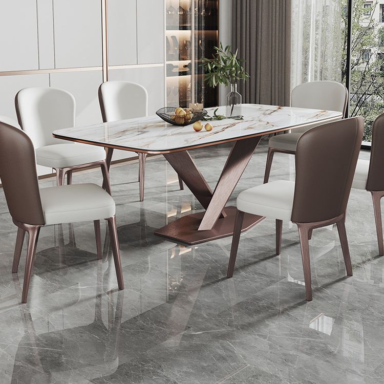 Minimalist Rectangle Sintered Stone Dining Table of 5/7 with Pedestal Base Dining Set for Restaurant Clearhalo 'Dining Room Sets' 'Dining Tables & Seating' 'dining_room_set' 'furn' 'furn_dining_room_set' 'Furniture' 'furniture_dining_room_set' 'Kitchen & Dining Furniture' 'kitchen&dining_furn' 'kitchen' 1200x1200_5b929085-61c2-486b-8517-966384a0a08c