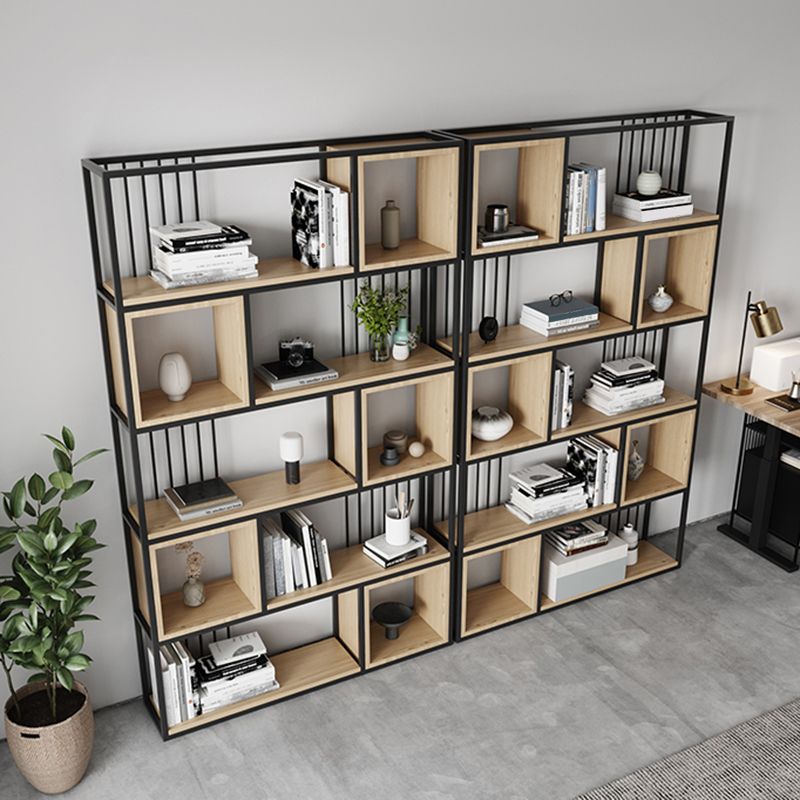 Modern Living Room Etagere Bookshelf Metal Frame Solid Wood Shelf Bookcase Clearhalo 'Bookcases' 'furn' 'furn_bookcases' 'Furniture' 'furniture_bookcases' 'Office Furniture' 1200x1200_5b9433a3-3c28-4e9e-b033-823294b31106