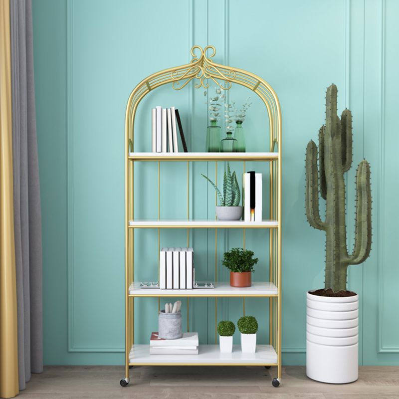 Gold Vertical Bookshelf Iron Frame Solid Wood Shelf Bookcase with Caster Wheels Clearhalo 'Bookcases' 'furn' 'furn_bookcases' 'Furniture' 'furniture_bookcases' 'Office Furniture' 1200x1200_5b955a10-3b7e-4685-b088-c079caa8ef64