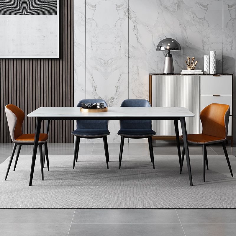 White Stone Dining Table Industrial Rectangle Dining Table for Dining Room Clearhalo 'Dining Tables & Seating' 'Dining Tables' 'dining_table' 'furn' 'furn_dining_table' 'Furniture' 'Kitchen & Dining Furniture' 1200x1200_5b9ae20b-eaf5-44c5-8104-3d75436ab380