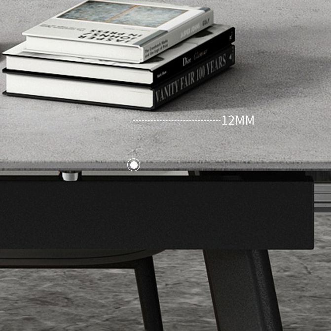 Contemporary Style Sintered Stone Dining Table with Grey Fixed Table and 4 Black Legs Base Clearhalo 'Dining Room Sets' 'Dining Tables & Seating' 'dining_room_set' 'furn' 'furn_dining_room_set' 'Furniture' 'furniture_dining_room_set' 'Kitchen & Dining Furniture' 'kitchen&dining_furn' 'kitchen' 1200x1200_5b9d24cb-613f-4f9b-b3fd-10c2d9d5913c