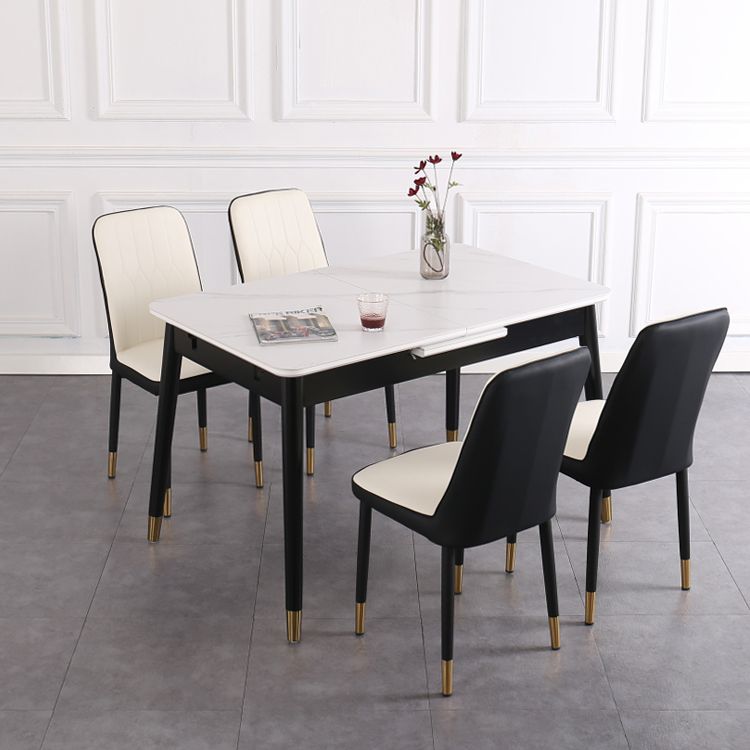 Contemporary Rectangle Dining Room Table Sintered Stone Dining Table with 4 Black Legs Clearhalo ' dining_table' 'Dining Tables & Seating' 'Dining Tables' 'furn' 'furn_dining_table' 'Furniture' 'furniture_dining_table' 'Kitchen & Dining Furniture' 'kitchen&dining_furn' 'kitchen' 'kitchen_dining_table' 1200x1200_5b9f2aa5-ca8e-40f4-bcdd-951d656f1d93