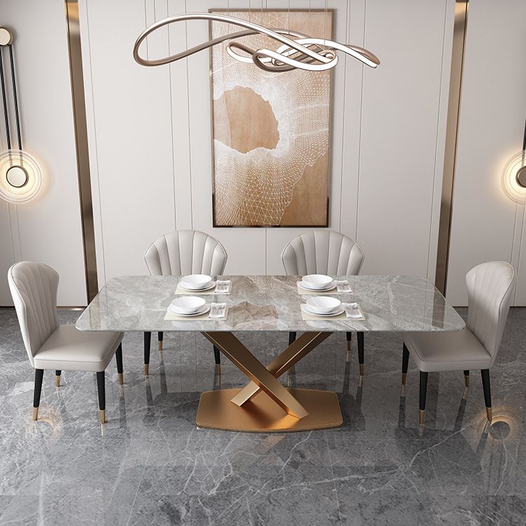 Traditional Luxury Pedestal Table Stainless Steel Base Rectangle Dinner Table for Home Clearhalo 'Dining Tables & Seating' 'Dining Tables' 'dining_table' 'furn' 'furn_dining_table' 'Furniture' 'Kitchen & Dining Furniture' 1200x1200_5b9f80c3-0974-44f4-b250-13fdc4982cb1