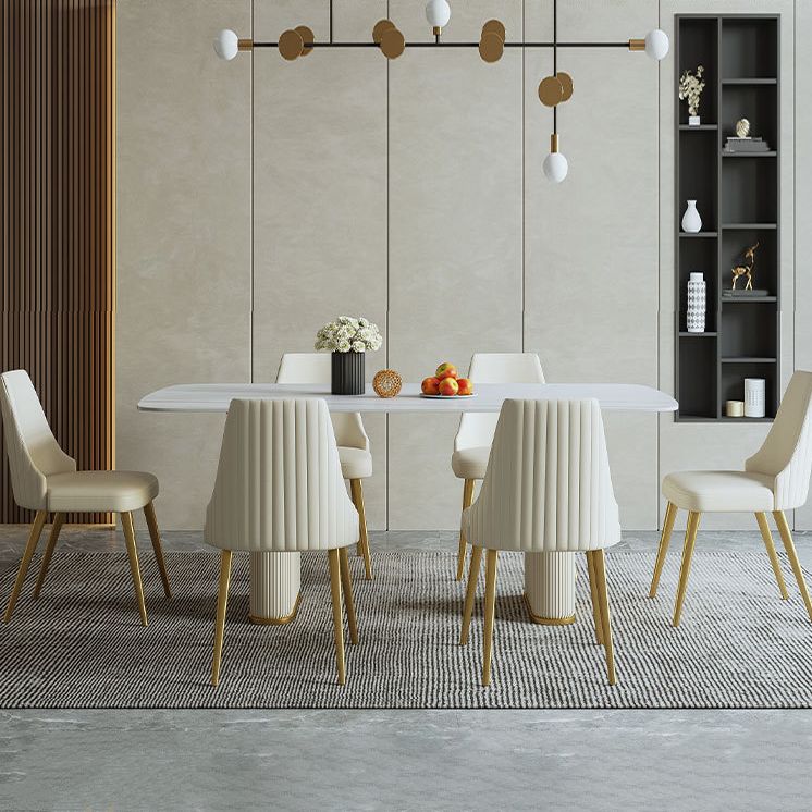 1/4/6/7/9-delige rechthoekige eetset Eettafel met gesinterd stenen blad en leren stoelen