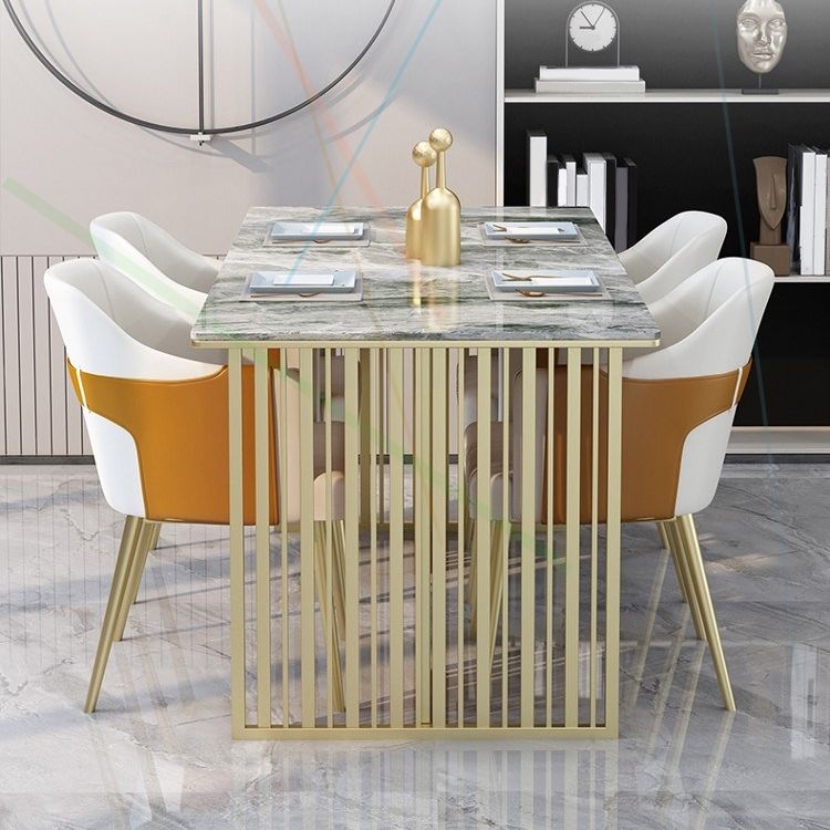 Rectangle Sintered Stone Dining Table Traditional Luxury Dining Table with Gold Frame Clearhalo ' dining_table' 'Dining Tables & Seating' 'Dining Tables' 'furn' 'furn_dining_table' 'Furniture' 'furniture_dining_table' 'Kitchen & Dining Furniture' 'kitchen&dining_furn' 'kitchen' 'kitchen_dining_table' 1200x1200_5ba8413a-3472-430b-8b27-44931c385659