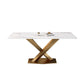 Luxury Sintered Stone Top Dining Table Rectangle Table with Single Pedestal in Gold