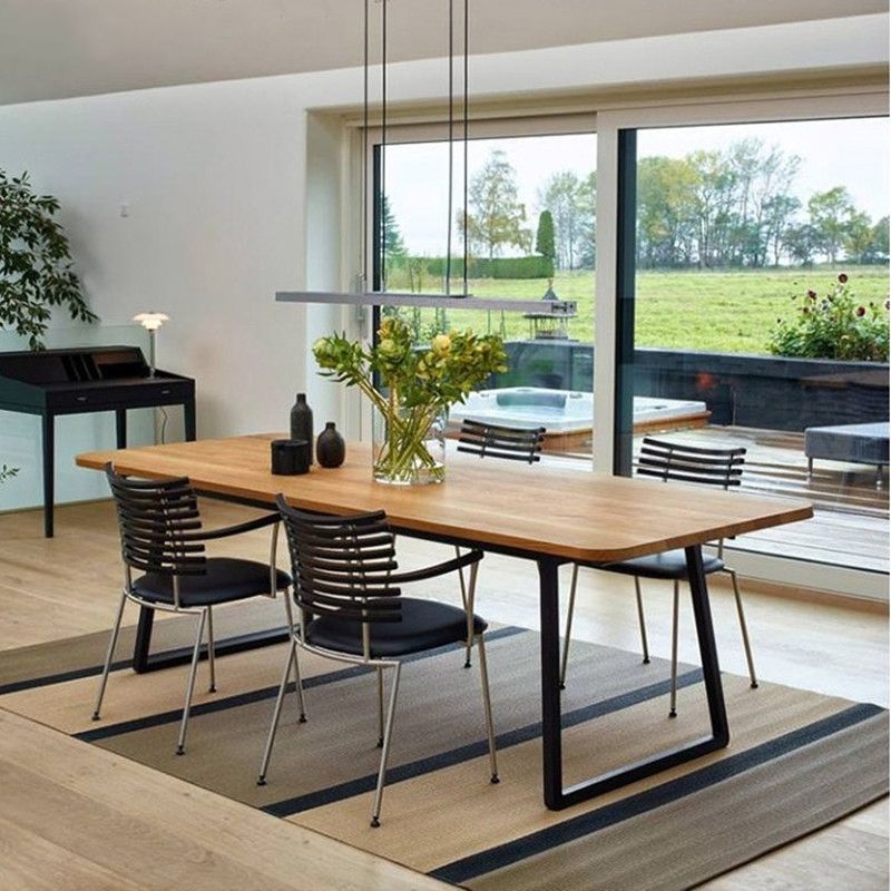 Rectangle Sled Base Industrial Table Wood Color Fixed Table of Solid Wood Clearhalo ' dining_table' 'Dining Tables & Seating' 'Dining Tables' 'furn' 'furn_dining_table' 'Furniture' 'furniture_dining_table' 'Kitchen & Dining Furniture' 'kitchen&dining_furn' 'kitchen' 'kitchen_dining_table' 1200x1200_5bae4ab7-c662-4aae-bda5-c4d5f4de3f73
