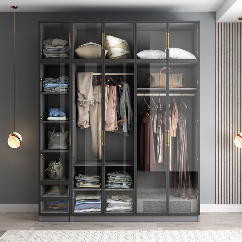 Contemporary Style Glass Wardrobe Grey Colour Wardrobe Closet Clearhalo 'Armoires & Wardrobes' 'armoires_wardrobes' 'Bedroom Furniture' 'furn' 'furn_armoires_wardrobes' 'Furniture' 1200x1200_5bafea09-aed8-43a0-a249-d2ad49223295