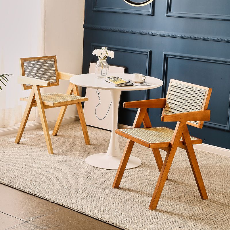 Traditional Dining Arm Chair Rattan Oak Solid Wood Dining Chair