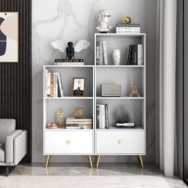 Modern Engineered Wood Bookcase Standard Closed Back Bookshelf with Drawer