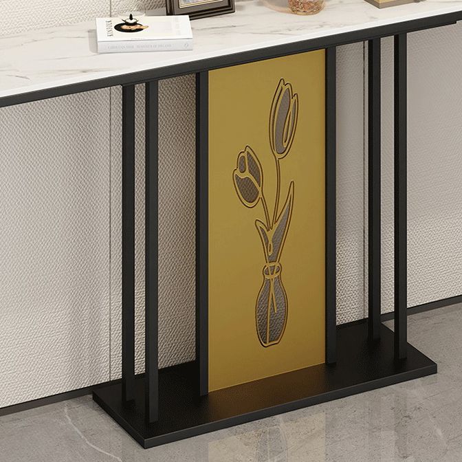 12 inch Wide Glam Accent Table Rectangle Shape Stone Console Table for Hall