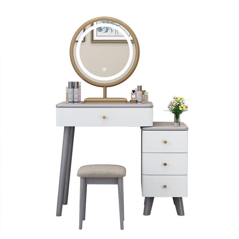 Solid Wood Vanity Makeup Table with Drawer Standing Mirror Dressing Table