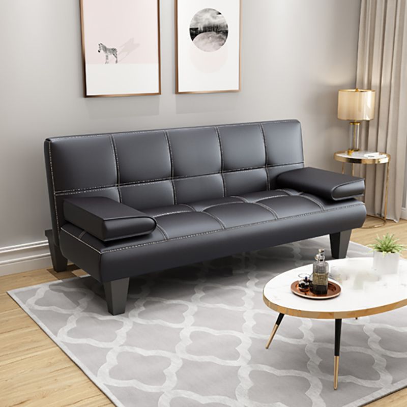 Modern Biscuit Back Faux Leather Pillow Top Arm Convertible Sofa with Foldable Clearhalo 'furn' 'furn_sofas' 'Furniture' 'furniture_sofas' 'kitchen' 'kitchen_sofas' 'Living Room Furniture' 'Sofa' 'sofas' 1200x1200_5bc01149-292b-4d47-bd30-64468ebdc029