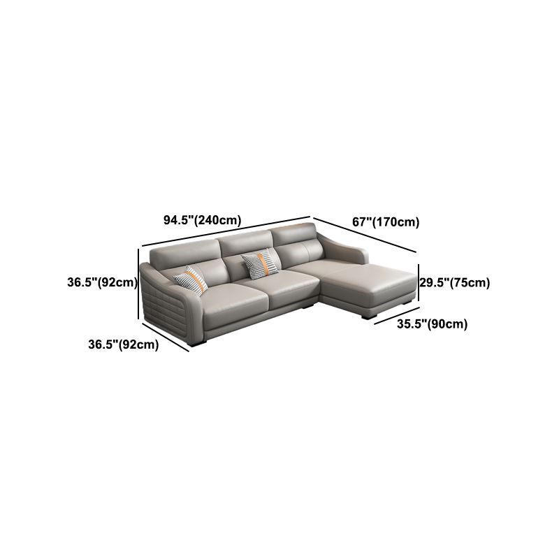 Modernism Genuine Leather Sectional Sloped Arm Sectional in Grey