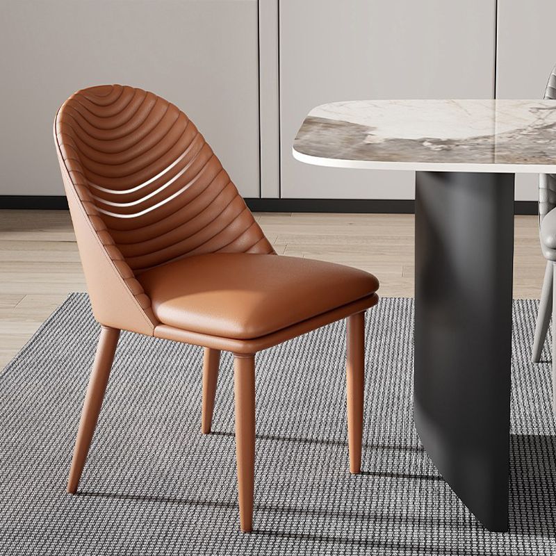 Contemporary Faux Leather Chair Armless Side Chairs with Metal Legs for Kitchen