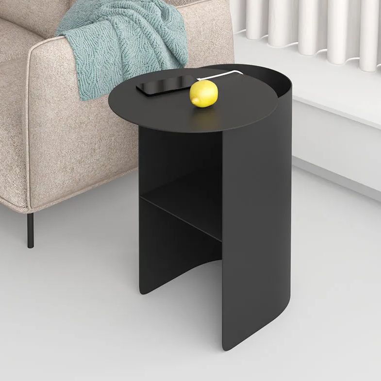 棚付きのミッドセンチュリーラウンドサイドテーブルステンレス鋼エンドスライドテーブル