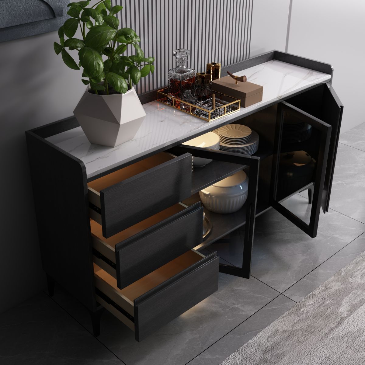 33.46 "Hサイドボードモダンなスタイルのダイニングサーバーは、キッチンとダイニングルームに3つの引き出しを備えています