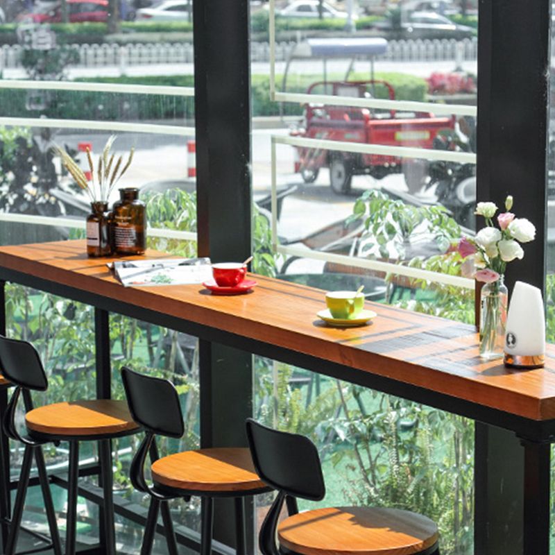 Brown Modern Style Bar Table Solid Wood and Metal Balcony Bar Table Clearhalo 'Bar Furniture' 'Bar Tables' 'bar_tables' 'furn' 'furn_bar_tables' 'Furniture' 'furniture_bar_tables' 'Kitchen & Dining Furniture' 1200x1200_5bcc8526-082f-4815-9429-326f2b33eac4