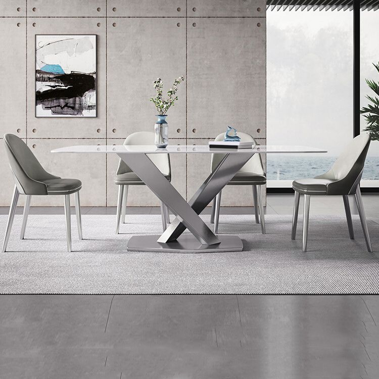 1/4/5/6 Pieces Rectangle Dining Set Sintered Stone Top Dining Table with Leather Chairs