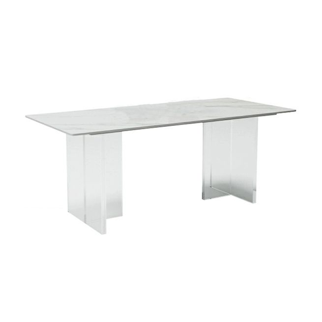 Tavolo da pranzo in pietra bianca con tavolo da pranzo moderno rettangolare con base in acrilico