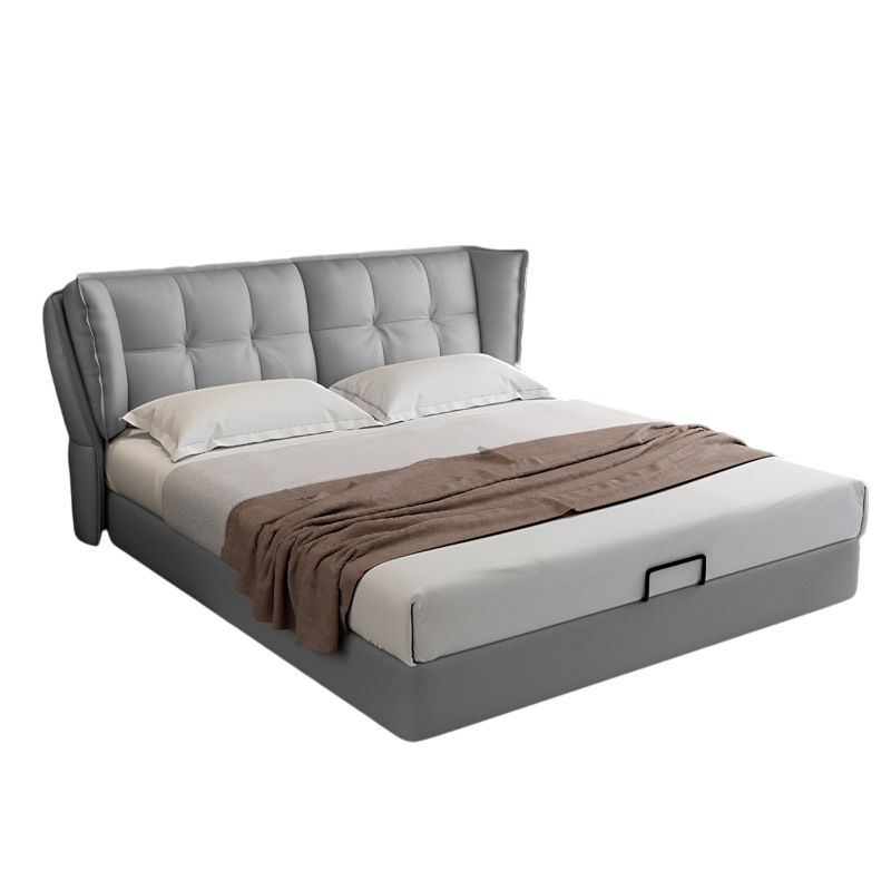 Modern Grey Wingback Bed with Rectangle Faux Leather Headboard Clearhalo 'Bedroom Furniture' 'Beds' 'furn' 'furn_beds' 'Furniture' 1200x1200_5bdc4c11-0618-4285-a892-4c535710aeb9