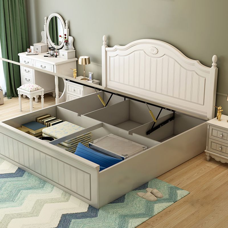 French Country Panel Bed Wood White Bed Frame with Arched Headboard Clearhalo 'Bedroom Furniture' 'Beds' 'furn' 'furn_beds' 'Furniture' 1200x1200_5bddd7ab-05a2-46a4-8bd0-5c5ec0590a8a