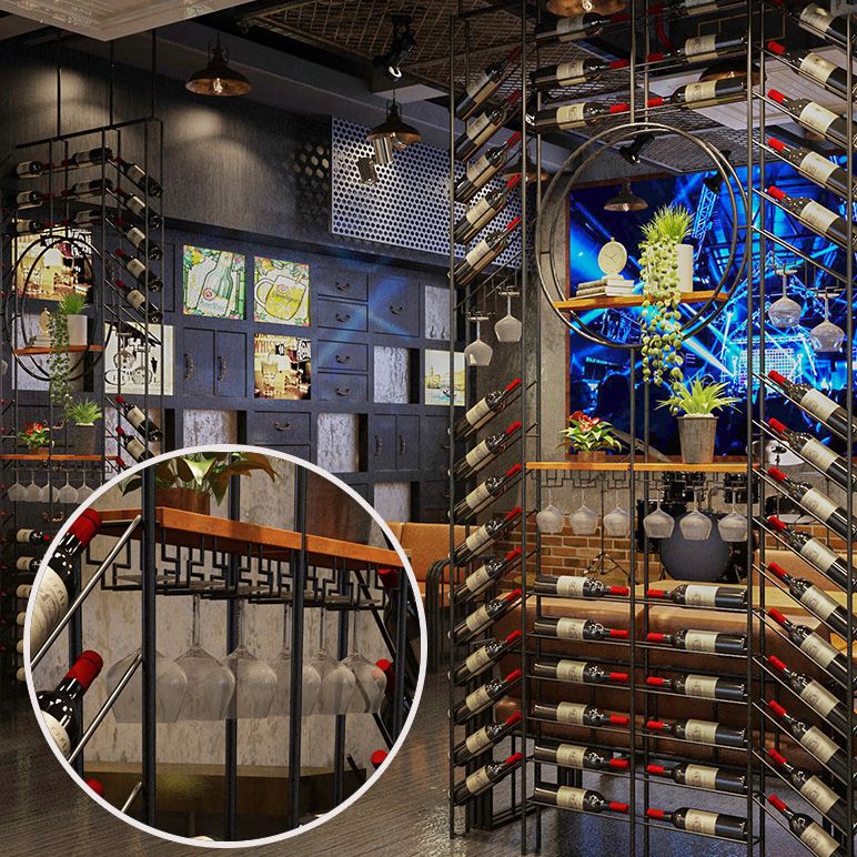 Metalen vloer fles wijnrek moderne zwarte wijnhouder met plank