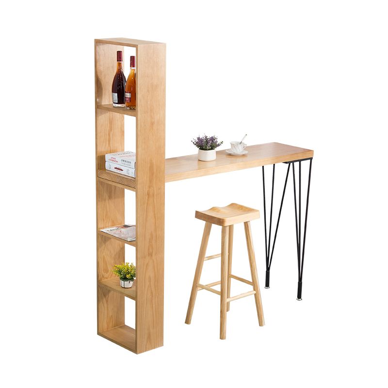 Modern Wood Natural Bistro Accent Dining Table Rectangle Bar Table with Wine Rack Clearhalo 'Bar Furniture' 'Bar Tables' 'bar_tables' 'furn' 'furn_bar_tables' 'Furniture' 'furniture_bar_tables' 'Kitchen & Dining Furniture' 'kitchen&dining_furn' 'kitchen' 1200x1200_5be2a468-3216-4e7a-a4be-b8b55da77b78