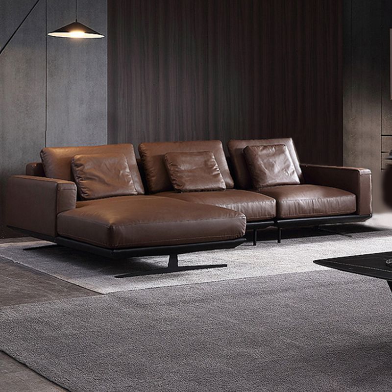 Mid-Century Modern Square Arm Sofa and Chaise Genuine Leather Sectional for Living Room Clearhalo 'furn' 'furn_sectionals' 'Furniture' 'furniture_sectionals' 'kitchen' 'kitchen_sectionals' 'Living Room Furniture' 'Sectionals' 1200x1200_5be50de9-db49-46cb-8b31-e874731be951