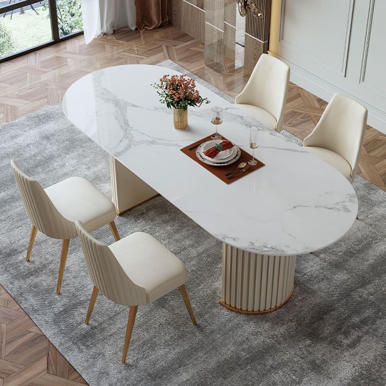 Traditional Luxury Oval Dining Room Table White Sintered Stone Table with Double Pedestal Clearhalo ' dining_table' 'Dining Tables & Seating' 'Dining Tables' 'furn' 'furn_dining_table' 'Furniture' 'furniture_dining_table' 'Kitchen & Dining Furniture' 'kitchen&dining_furn' 'kitchen' 'kitchen_dining_table' 1200x1200_5be9b041-2b7a-4bf4-a4cd-e80aaa18fc38