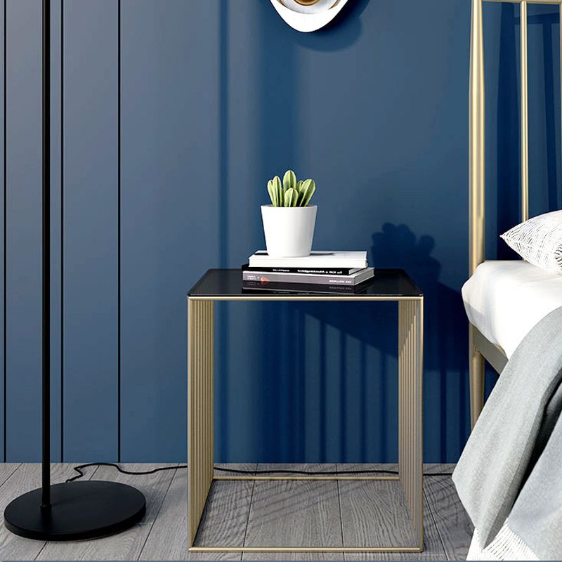 Contemporary Glass Top Frame Square Bedside Accent Side Table